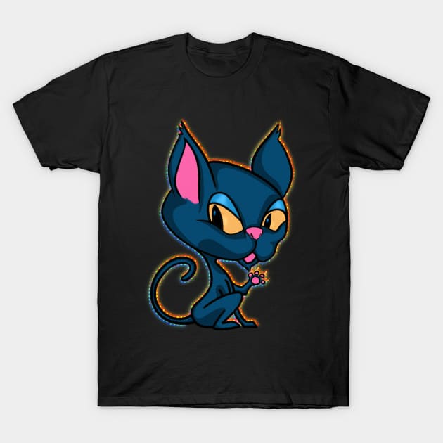 Cute Magic Cartoon Cat T-Shirt by Vector Deluxe